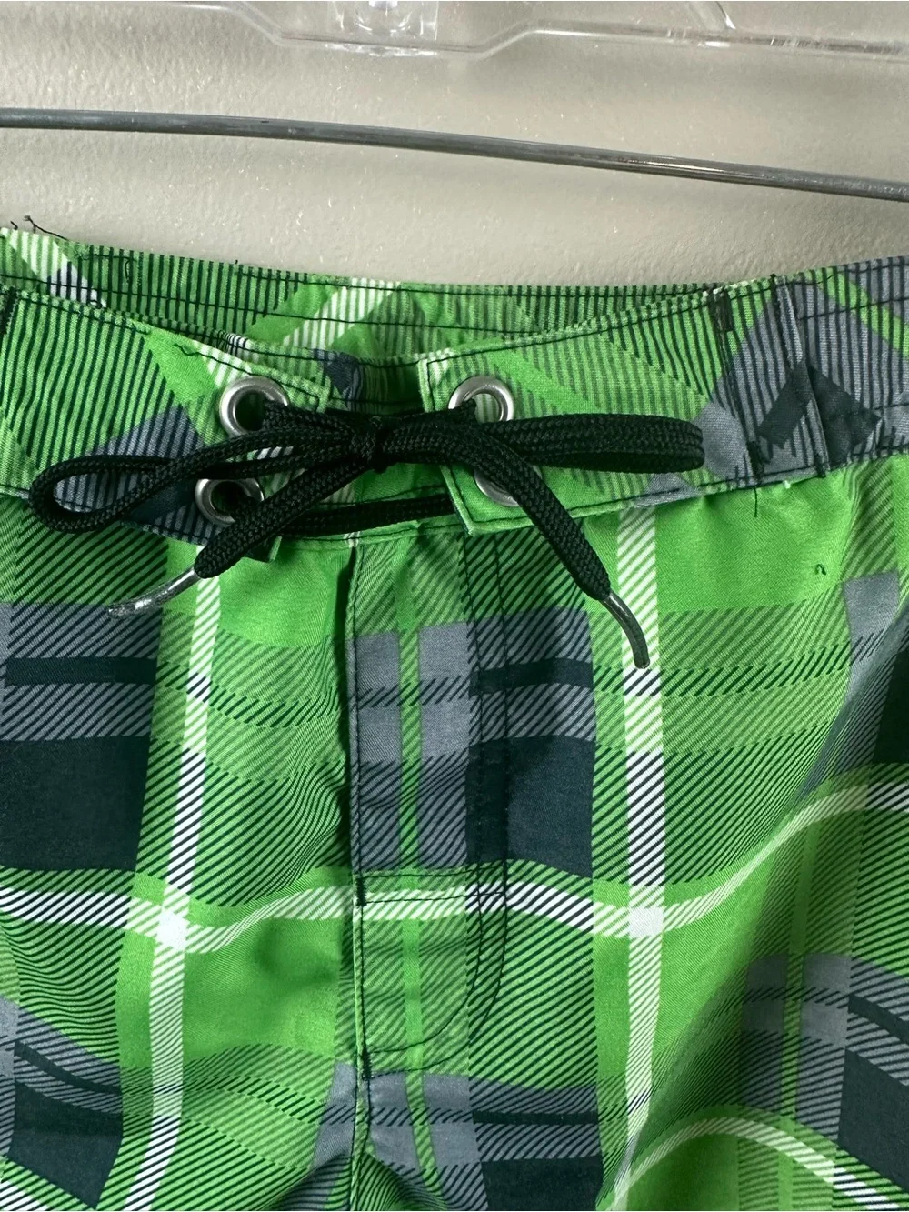 Hanna Andersson Green Plaid Kids Swim Trunks